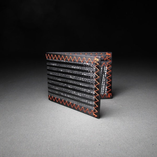 Carbon Fiber Bifold ID Mens Wallet - Black and Orange - LAST ONE