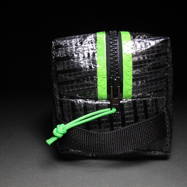 Carbon Fiber Toiletry Kit - Black and Lime Green - Mens Dopp Kit - Vegan