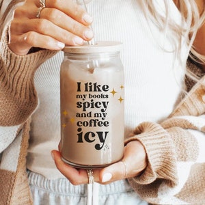I like my books spicy and my coffee icy glass cup, romance reader gift, smut book gift box, funny smut reader gift, hot girls read smut