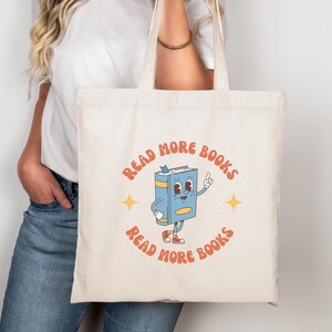 Retro Book Canvas Tote Bag, Literary Tote, Library Bag, Book Lover Gift, Book Lover Shopping Bag, Book Lover Tote Bag, Retro Book Lover Gift