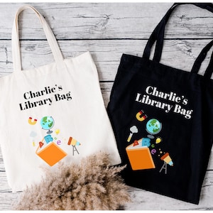Personalized library bag, library tote bag kids, custom library bag, kids library bag, cool kids read books, tote bag for books, bookish bag