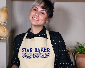 The STAR BAKER Baking Apron - TAN - funny baking cooking gbbo gabo great british american bake off show - cute foodie master baker gift