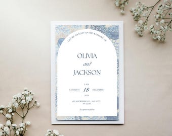 Dusty Blue Wedding Invitation Template, Minimalist Design (Digital Download)