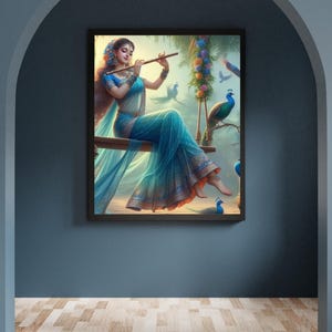 Radha Wall Art, Huge Canvas Home Decor, Radha Krishna Canvas Print, Hinduism Art, Radha Krishna Wall Decor, Hindu Gods Art Print