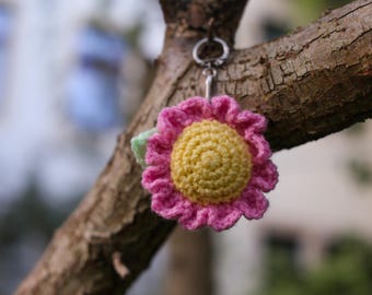 かぎ針編みの花のキーホルダー 手作りキーリング かわいいスタイル