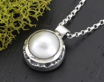 Edgy Mabe Pearl Necklace | Modern Pearl Pendant Necklace | White Pearl Necklace | One of a Kind Pearl Necklace