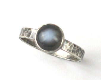 Black Moonstone Ring | Oxidized Sterling Silver Moonstone Rings | Stackable Moonstone Ring Black | Silver Moonstone Ring TOTAL ECLIPSE