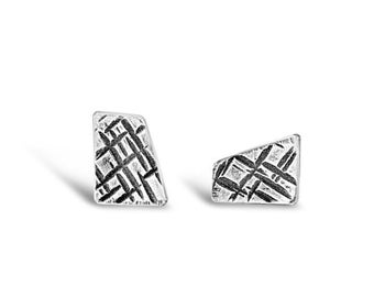 Modern Geometric Abstract Silver Stud Earrings