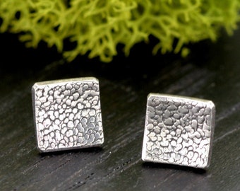 Silver SQUARE Earrings Oxidized | Sterling Silver Square Stud Earrings | Tiny Square Silver Post Earrings Square Shaped