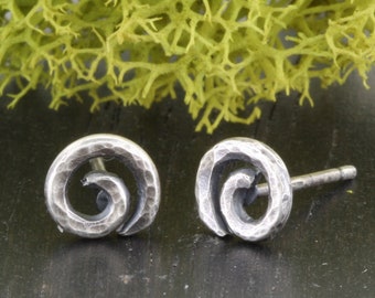 Silver Swirl Post Earrings |  Silver Swirl Stud Earrings | Hammered Swirl Stud Earrings | Recycled Silver Earrings | Forged Earrings