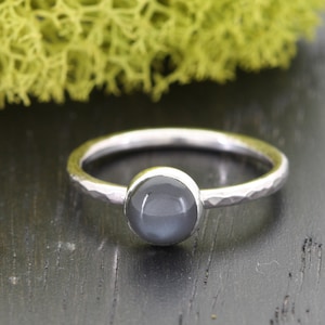 Silver Black Moonstone Ring | Sterling Silver Black Moonstone Ring | Stacking Hammered Textured Ring | Stackable Moonstone Ring