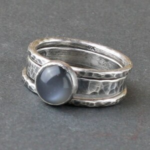 Black Moonstone Ring Oxidized Sterling Silver Moonstone Rings Stackable ...