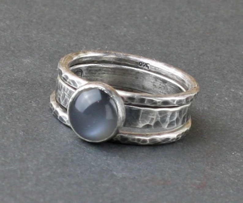 Black Moonstone Ring Oxidized Sterling Silver Moonstone Rings Stackable Moonstone Ring Black Silver Moonstone Ring TOTAL ECLIPSE image 2