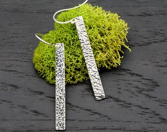 Silver BAR Earrings | Modern Silver Bar Earrings | Long Silver Dangle Earrings | Textured Bar Earrings | Silver Bar Post Earrings