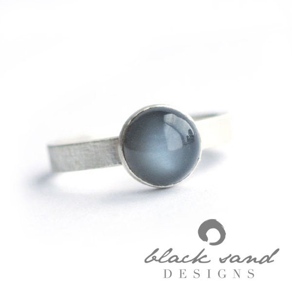 Black Moonstone Ring | Black Moonstone Sterling Silver Ring | Brushed Matte | Moonstone Ring