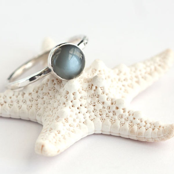 Plumeria - Black Moonstone and Recycled Sterling Silver Ring | Black Moonstone Ring | Black Moonstone Stack Ring | Stacking Ring | Stacker