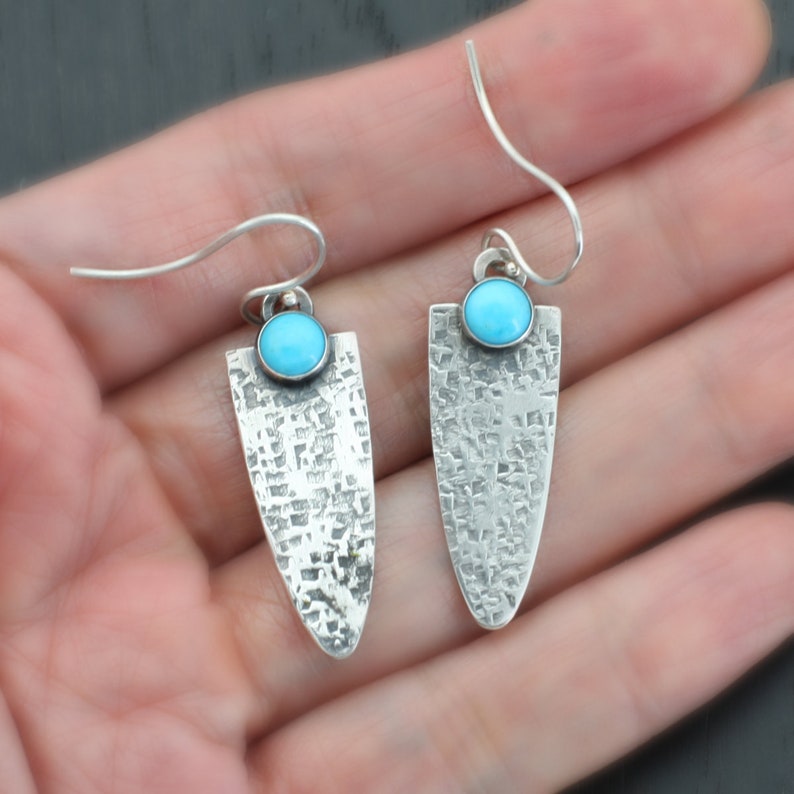 Sleeping Beauty Turquoise Silver Earrings Textured Sterling Turquoise Earrings Recycled Sterling Silver Turquoise Dangle Earrings image 3