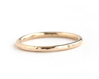 18k Yellow Gold Wedding Band | 18k Gold Wedding Ring with Hammered Texture | Gold Stacking Ring | Solid Gold Hammered Ring Band