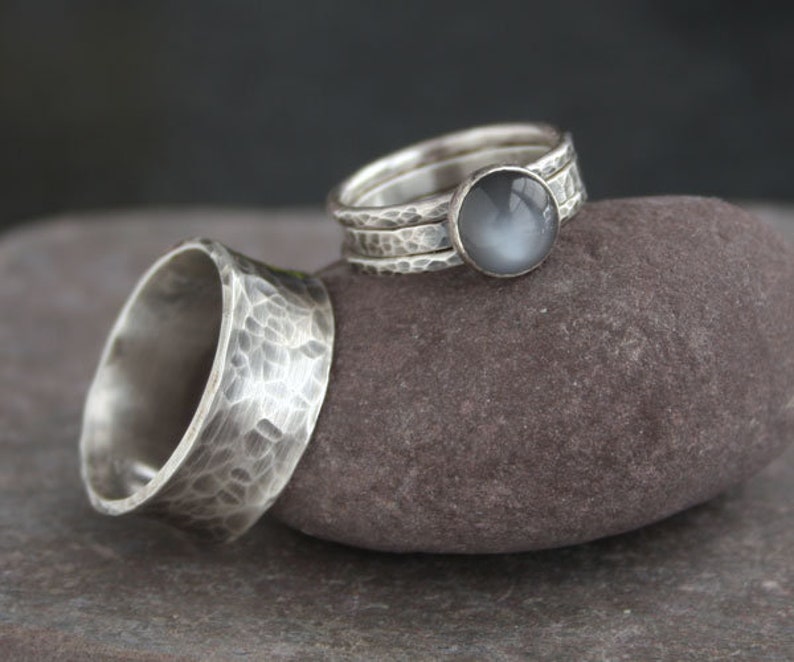 Black Moonstone Ring Oxidized Sterling Silver Moonstone Rings Stackable Moonstone Ring Black Silver Moonstone Ring TOTAL ECLIPSE image 6