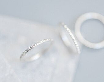 RIPPLE Textured Sterling Silver Ring Band Stackable