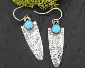 Sleeping Beauty Turquoise Silver Earrings | Textured Sterling Turquoise Earrings | Recycled Sterling Silver Turquoise Dangle Earrings