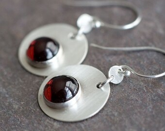 Red Garnet and Silver Earrings BUBBLES Earrings | Modern Circle Garnet Silver Earrings | Round Garnet Earrings | Modern Geometric Earrings