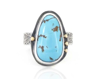 Turquoise Ring in Sterling Silver with 18k Gold Accents