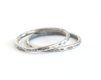 Simple Oxidized Hammered Sterling Silver Ring Band | LINA | Stacking Rings | Silver Stacker Ring | Skinny Sterling Band