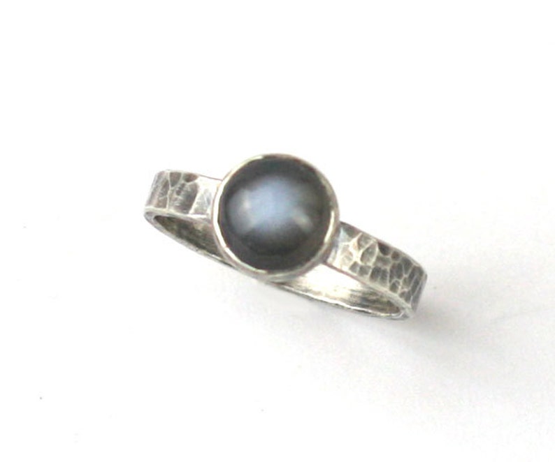 Black Moonstone Ring Oxidized Sterling Silver Moonstone Rings Stackable Moonstone Ring Black Silver Moonstone Ring TOTAL ECLIPSE image 1