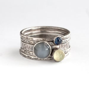 Black Moonstone Ring Oxidized Sterling Silver Moonstone Rings Stackable ...