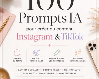 100 AI Prompts for Instagram and TikTok (French) | Creator Content Guide | Captions, Reels, Carousels | Digital PDF Download | ChatGPT Claude