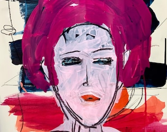 Original Abstract Face Painting – Colorful Acrylic Portrait Art, 16x20 Unframed