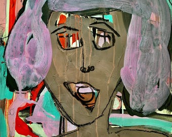 Original Abstract Face Painting – Colorful Acrylic Portrait Art, 16x20 Unframed