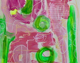 Colorful Abstract Art 16x20 – Original Bright Modern Acrylic Painting on Paper – Cool Contemporary Statement