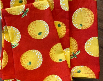 ReUseable Cotton Napkins - Red & Yellow Lemons - Modern Cloth Dinner Napkins - Eco Friendly - Set of 4 - Entertaining - Gifts Under 30