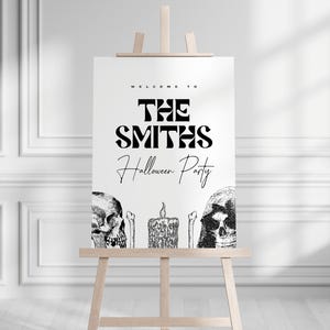 Letrero de bienvenida vintage para fiesta de Halloween de fantasmas, plantilla editable e imprimible (descarga digital)