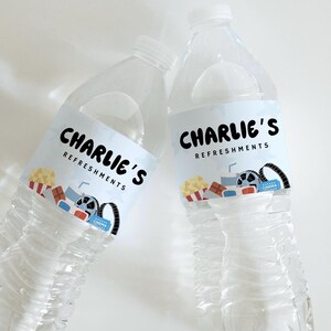 Movie Night Water Bottle Label: Cinema Birthday Party, Editable Template (Digital Download)