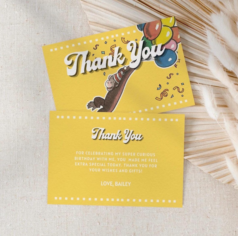 Thanks George Editable Curious George Gift Tags: Birthday Thank You (digital) - Etsy