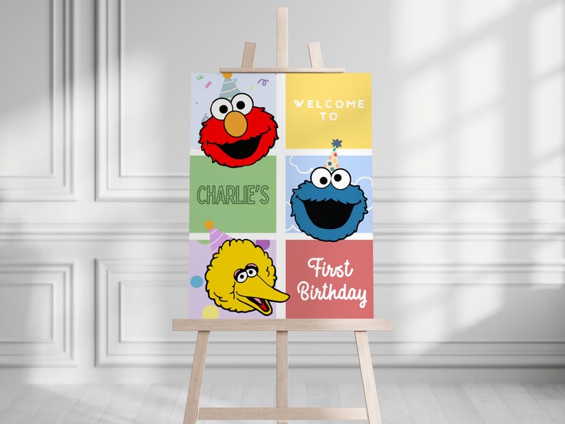Editable Sesame Birthday Welcome Sign, Kids Party: Simple Modern Design ...