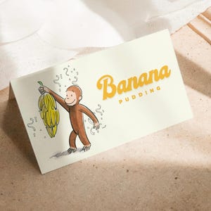 Vintage Curious George Birthday Editable Tent Cards, Classic Monkey Food Labels, Printable Digital Download