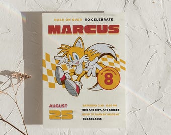 Moderne Tails Sonic Geburtstagseinladung, druckbare Geburtstag einladen Vorlage, sofortiger digitaler Download