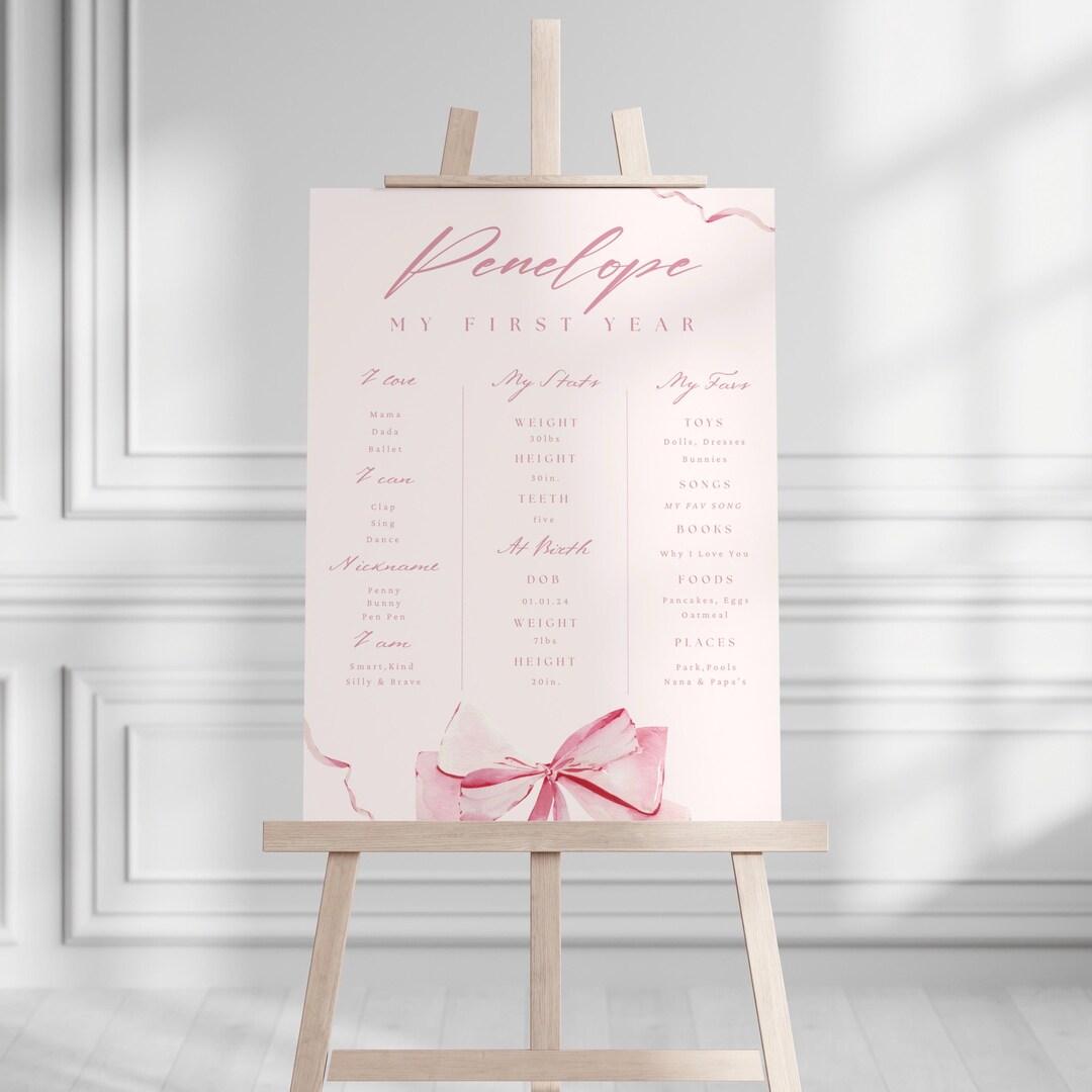 Pink Bow Birthday Milestone Board: Ribbon Party Decorations (digital ...