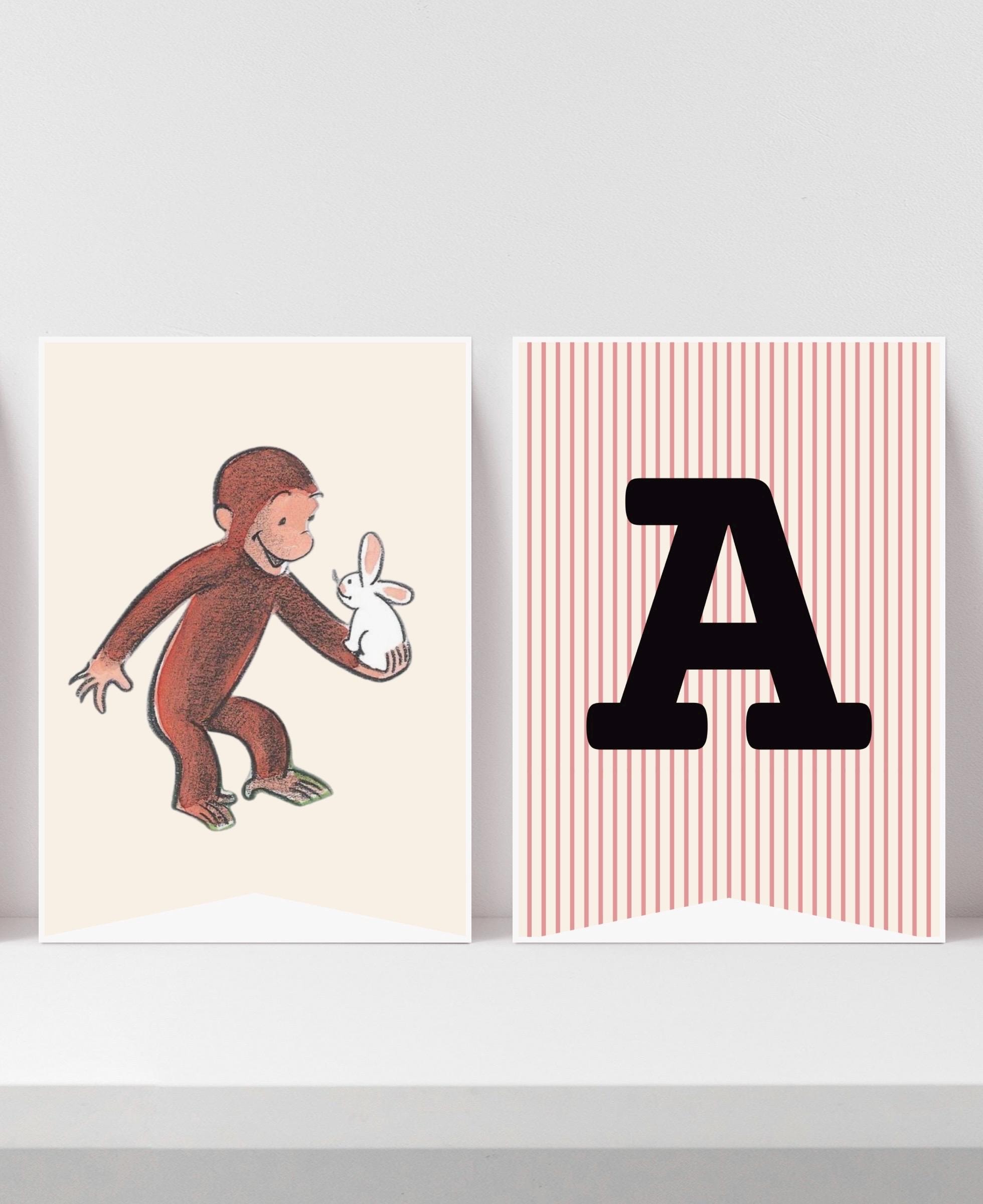 Vintage Curious George Banner Sign Template: Classic Monkey Party