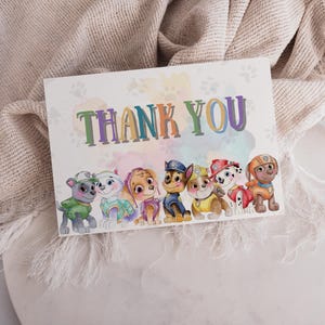 Tarjetas de agradecimiento con diseño de acuarela de cachorros heroicos, editables e imprimibles, descarga instantánea.