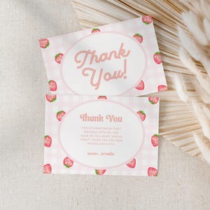 Cartes de remerciement d'anniversaire, 1er anniversaire, cadeaux d'anniversaire aux fraises, thème d'anniversaire baies, modèle numérique à imprimer