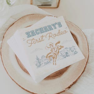 Cowboy Birthday Napkins, Blue First Rodeo Birthday, Western Birthday Favors, Editable Digital Template