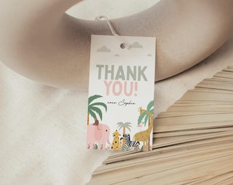 Two Wild Safari Favor Tag: Jungle Animals, Second Birthday (Digital Download)