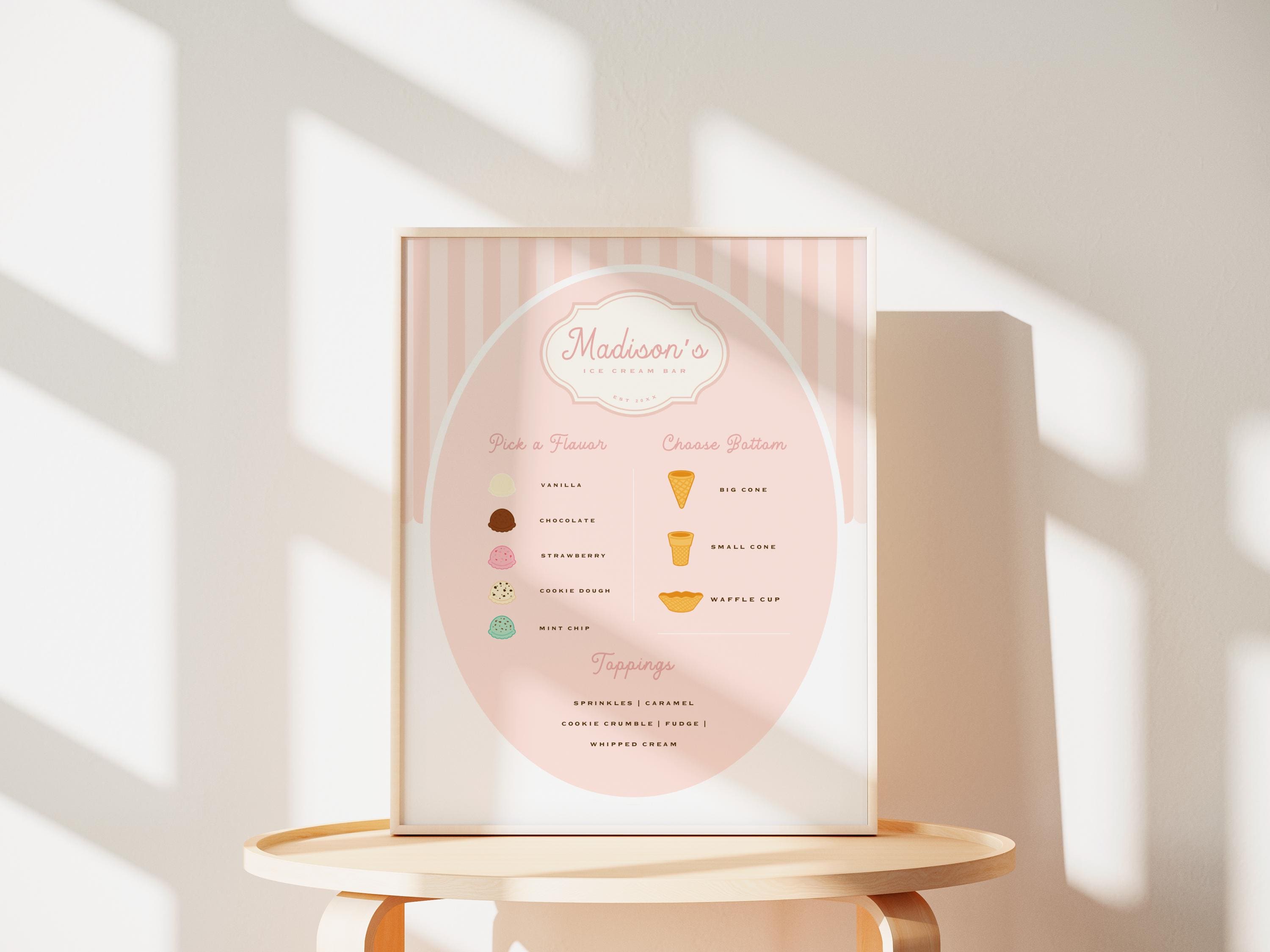 Editable Ice Cream Bar Menu Sign: Printable Sundae Board (digital ...