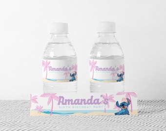 Modern Stitch Birthday Water Bottle Label: Editable Template (Digital Download)