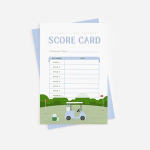 Tarjetas de puntuación de cumpleaños de golf, tarjetas de juego de golf de primer cumpleaños con hoyo en uno, descarga digital instantánea